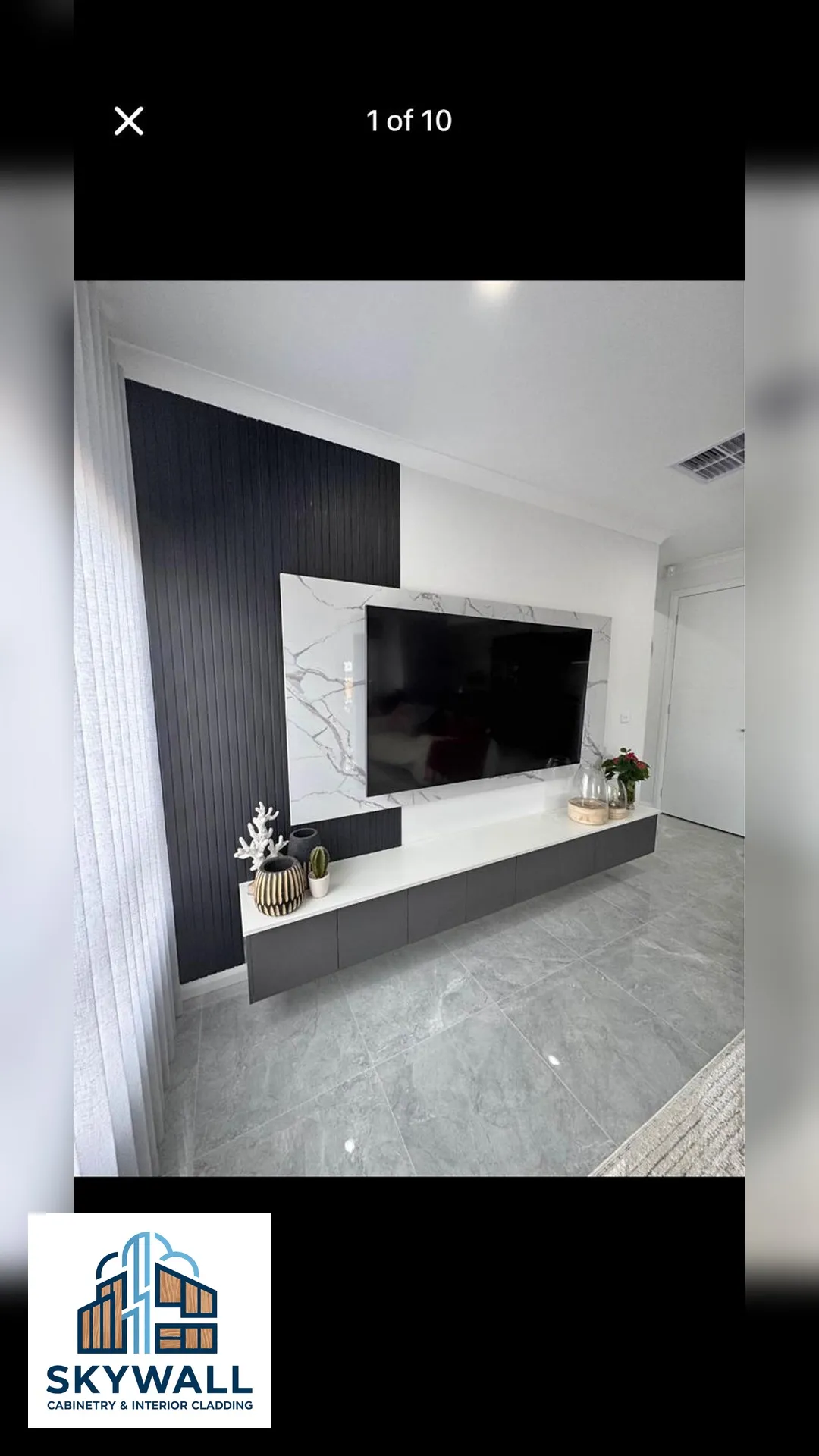 Finished media wall with custom TV cabinetry