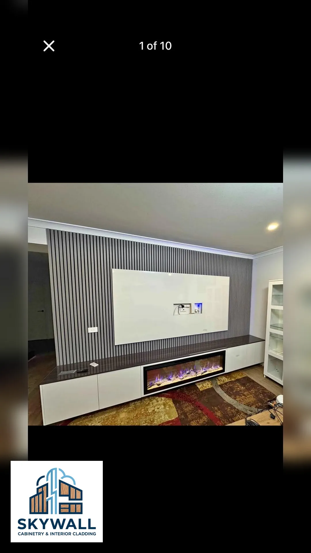 Floating cabinetry and wall cladding detail