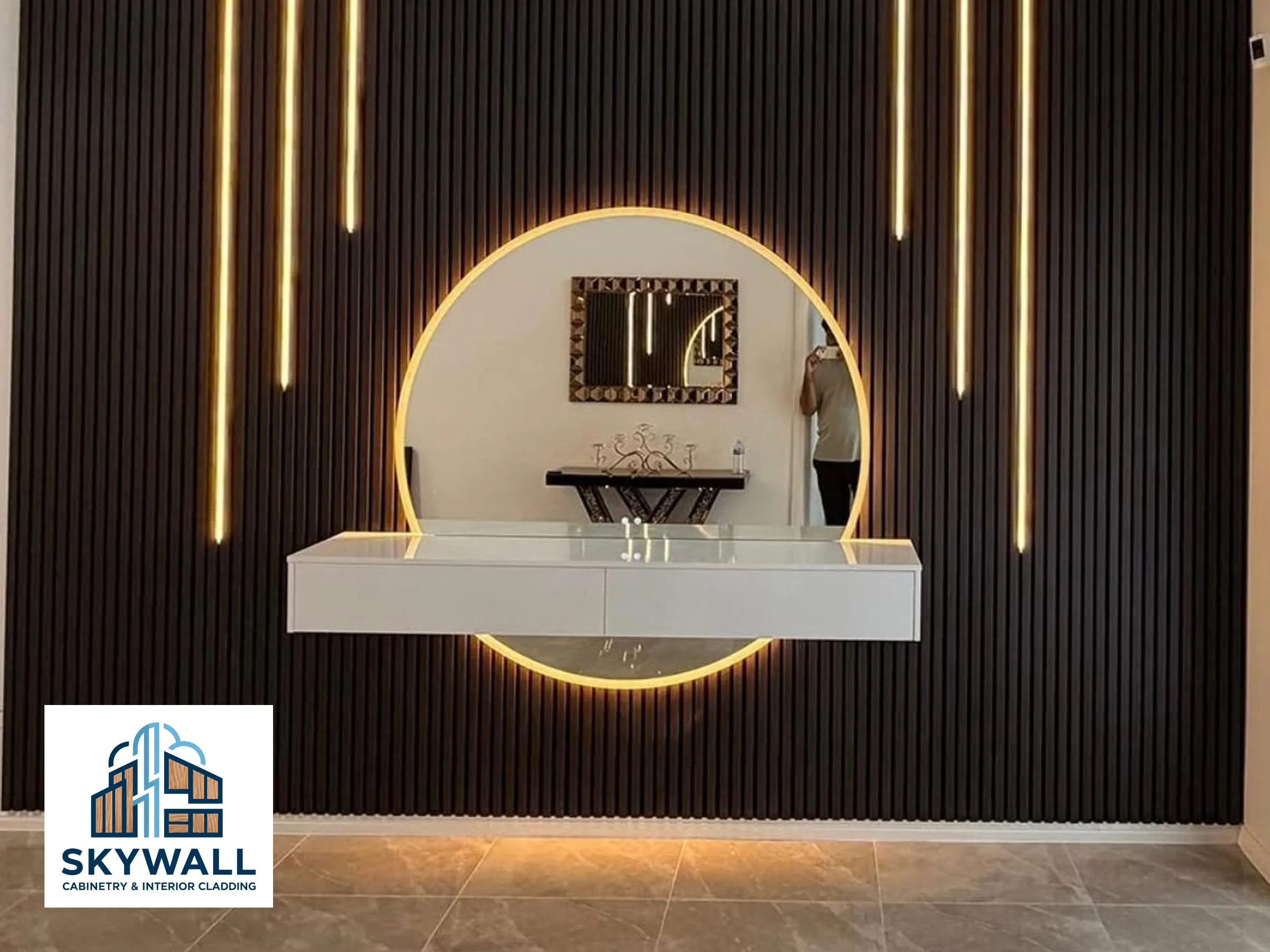 Floating wall cabinetry detail